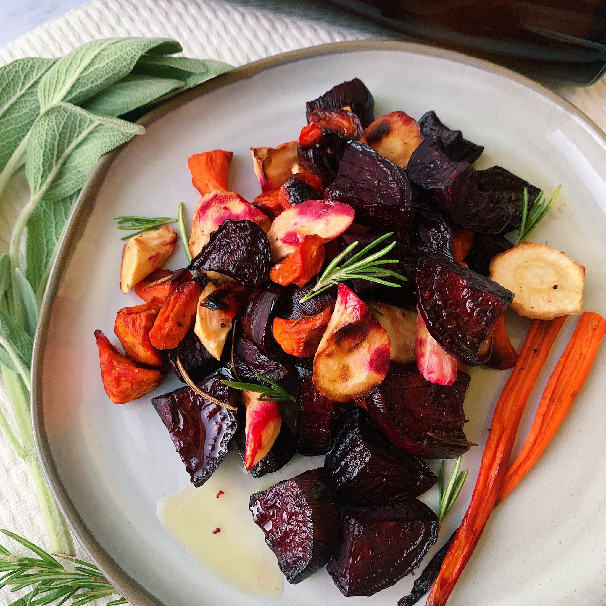 Fall Roasted Root Vegetables with Rosé Vinaigrette