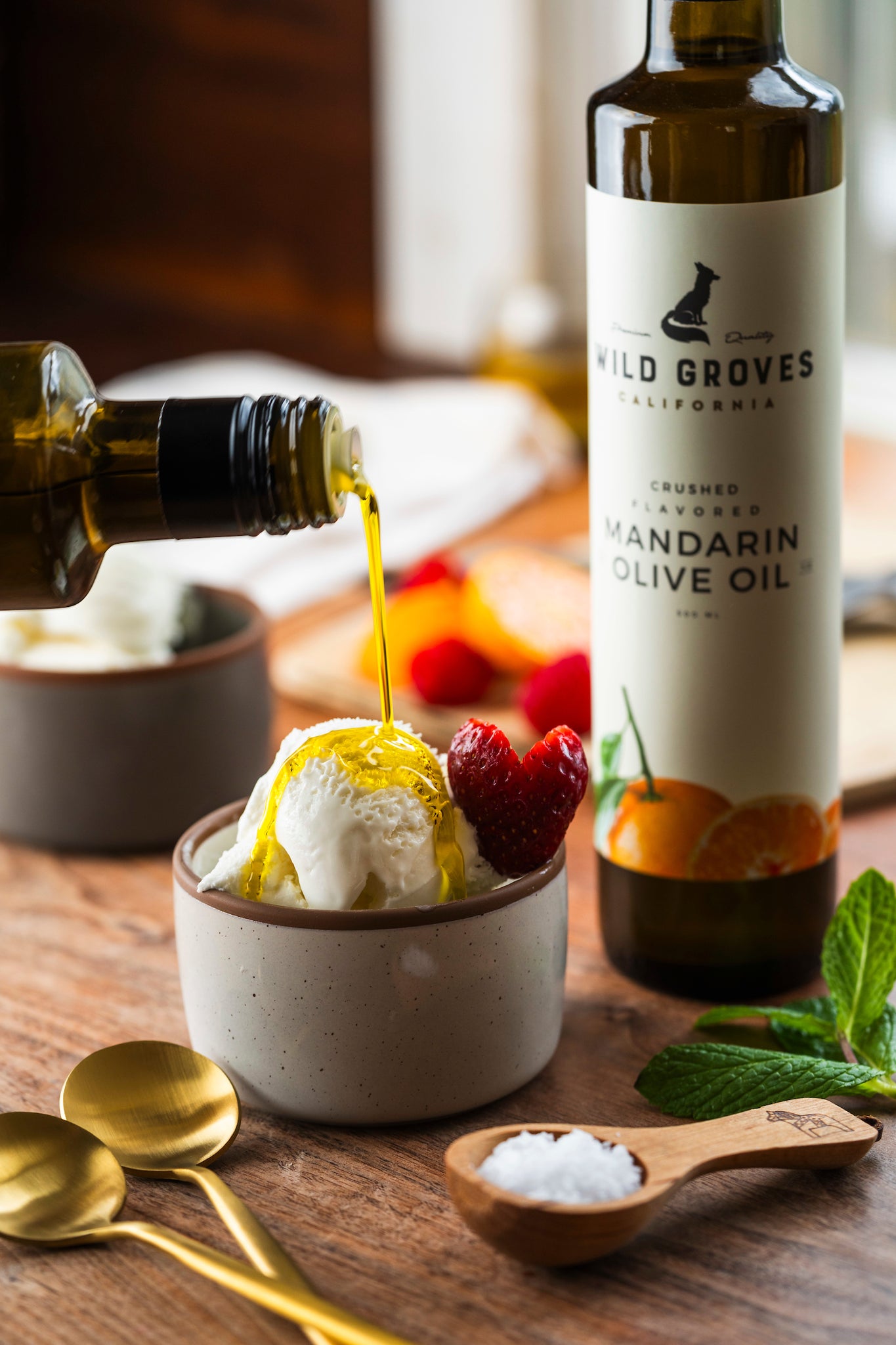 Elevate Your Dessert Game: Mandarin Crushed Olive Oil and Vanilla Ice Cream Delight!