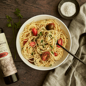 Dewey's Simple Pasta Dish showcasing our Limited Edition Coratina EVOO