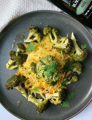 Pesto Spaghetti Squash with Oven-Roasted Broccoli